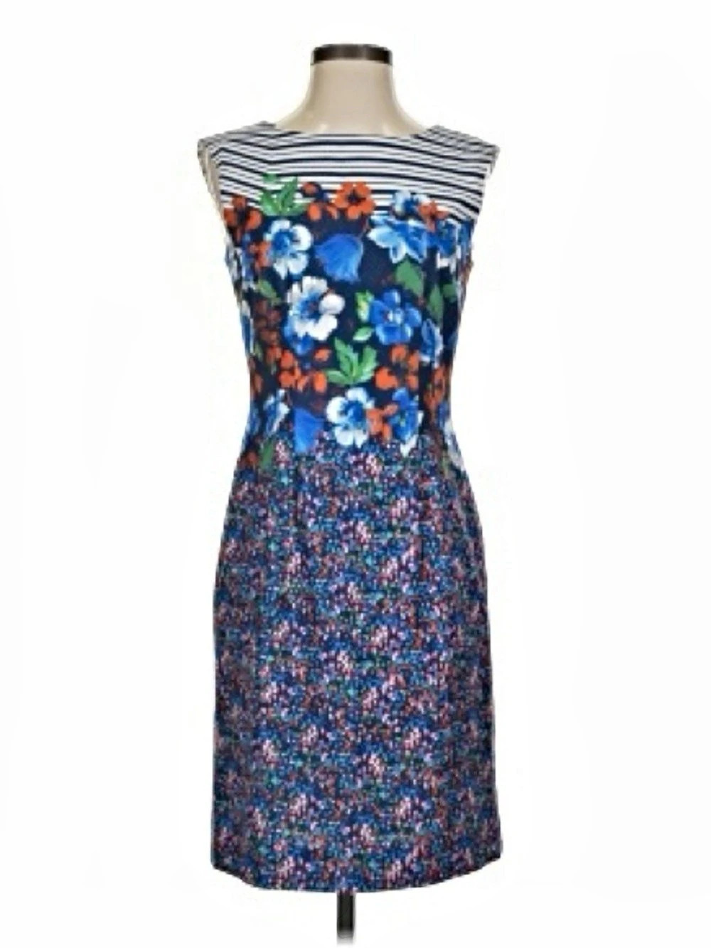 Antonio Melani Daria Mixed Striped Floral Sheath Dress Blue, White & Orange 12